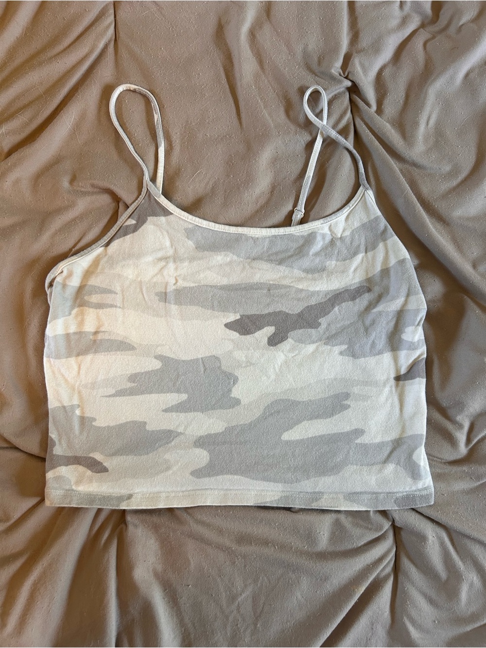 American Eagle Outfitters Cream & Light Gray Camo Spaghetti Strap Tank